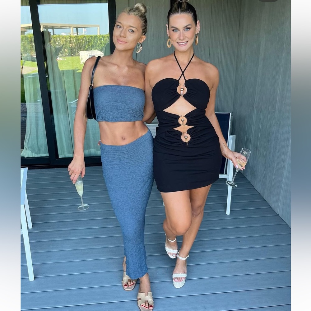 Blue Matching set . Strapless crop top and maxi skirt. Also sets in white+brown